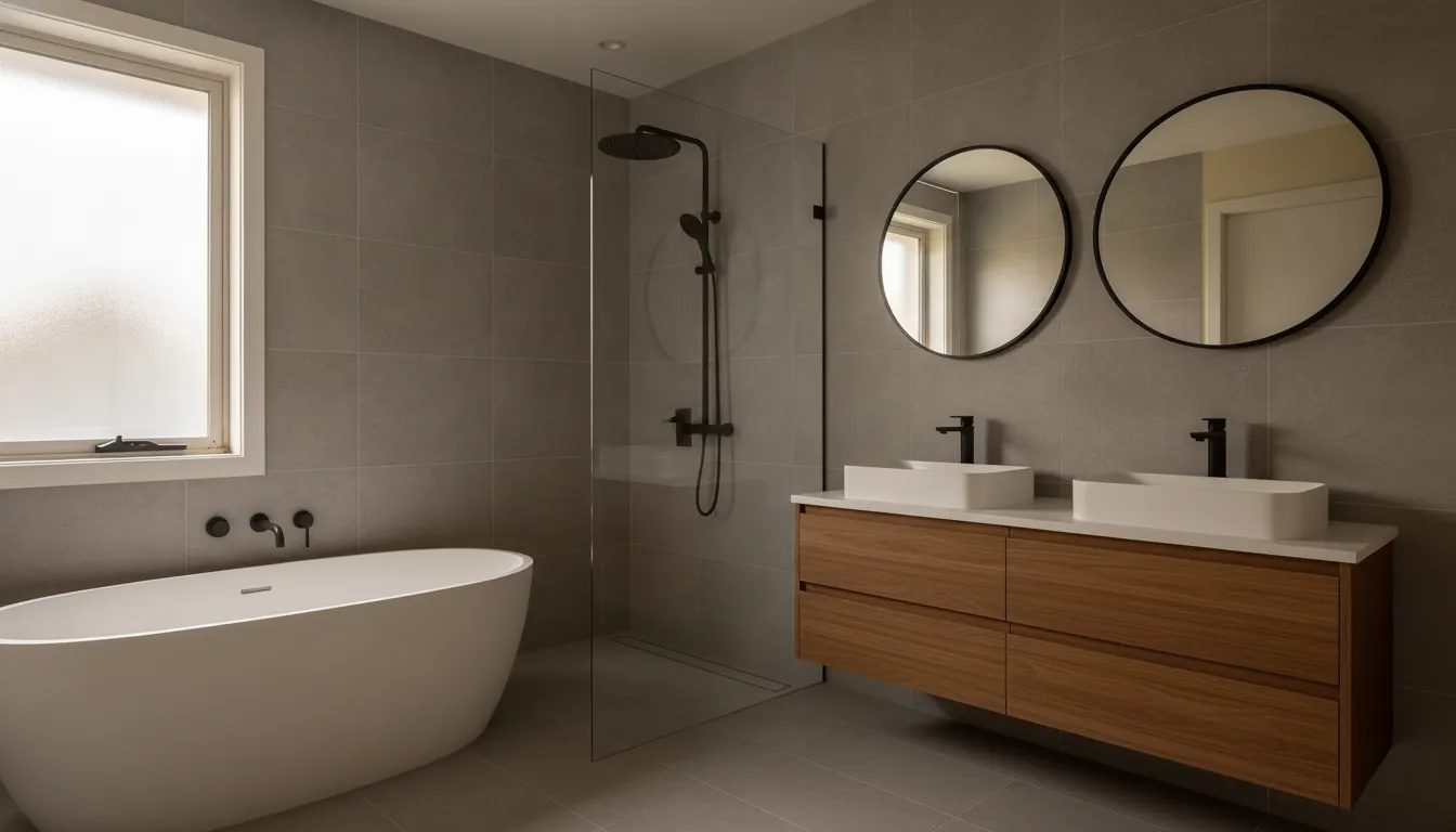 After: Wet room, grey stone