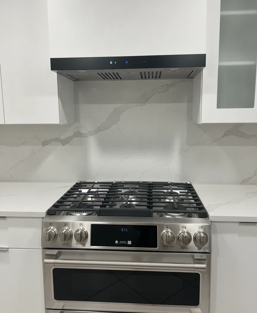 After: Matte white, marble-look slab