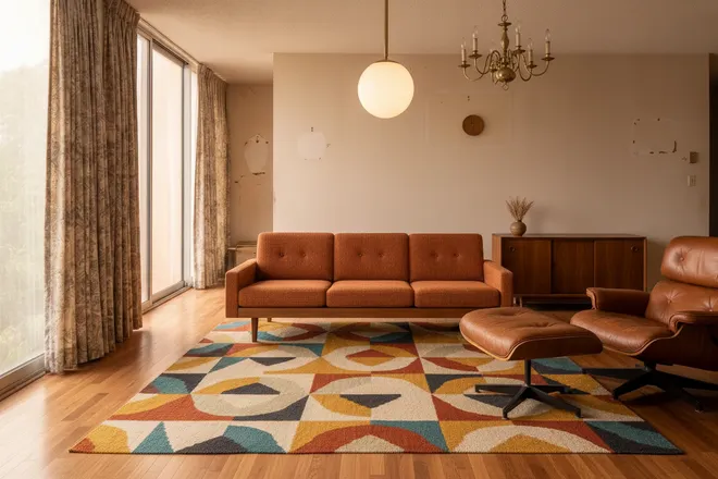 Mid-century modern living room render