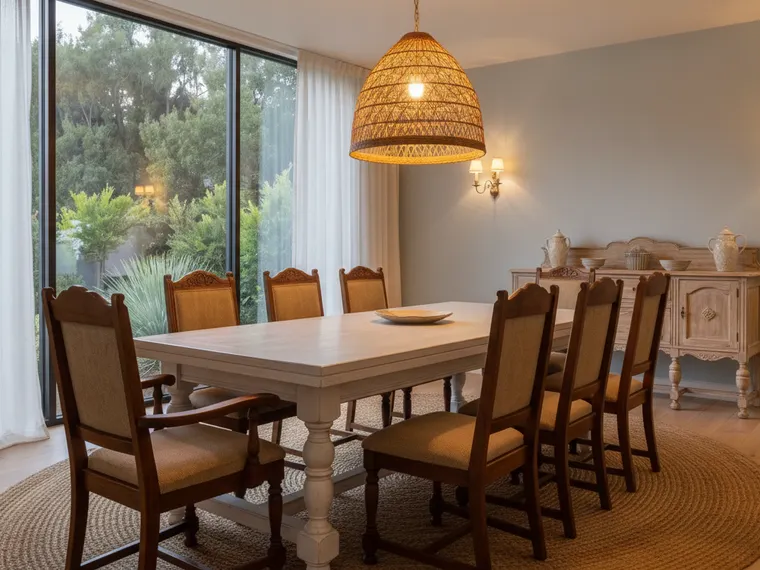 Dining room idea: coastal dining room in pale blue and white