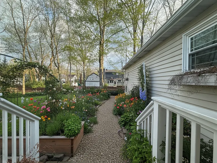 Landscaping idea: cottage garden planting in a backyard
