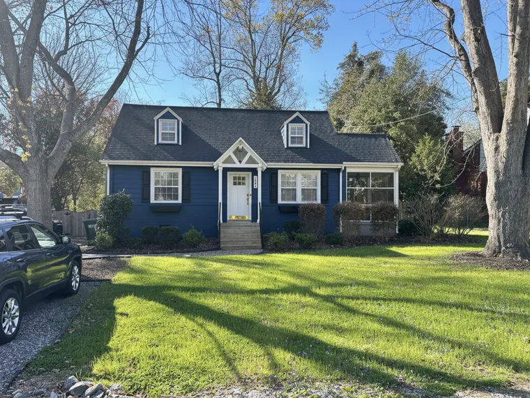 Exterior renovation idea: deep navy siding with white trim