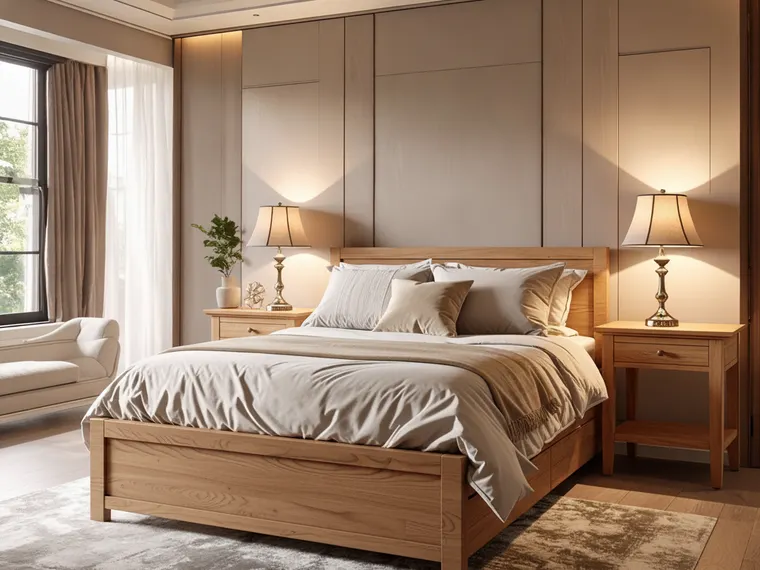 Bedroom idea: cosy modern bedroom in warm neutral tones