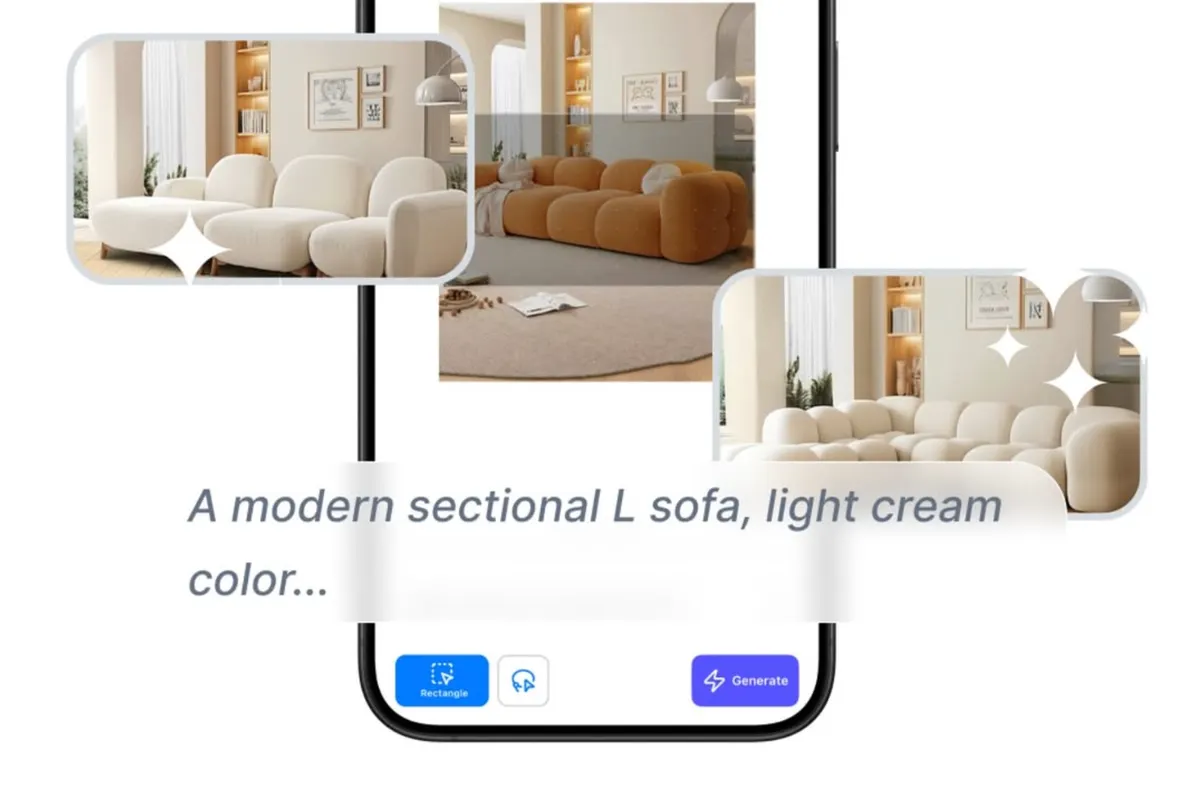 Renovate AI staging a modern sectional sofa