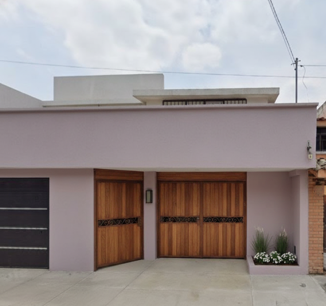 Refined dusty lavender direction with walnut wood gates