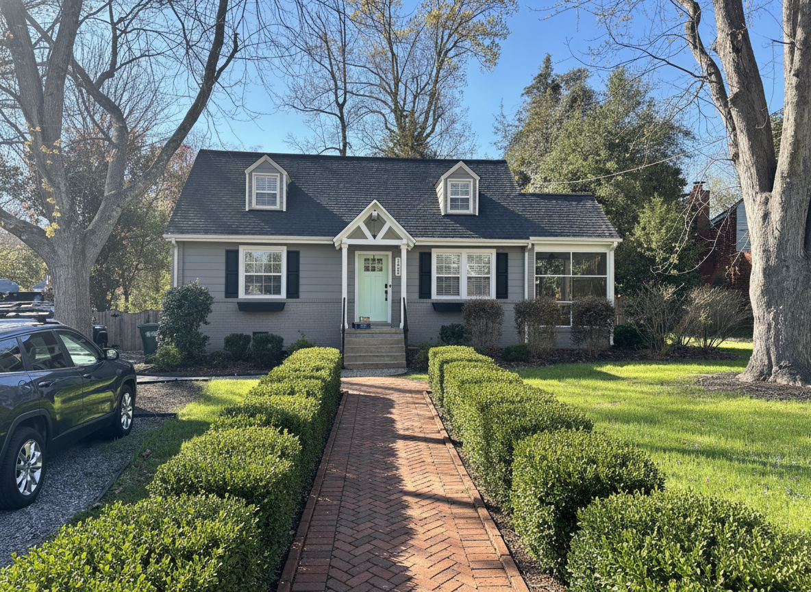 AI driveway and patio design render — front entry paths