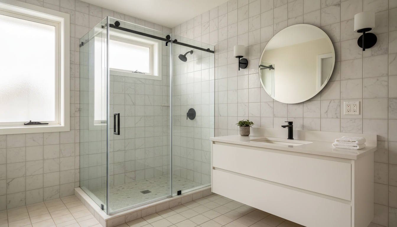 Bathroom render, bright spa bathroom, from the before-photo shown