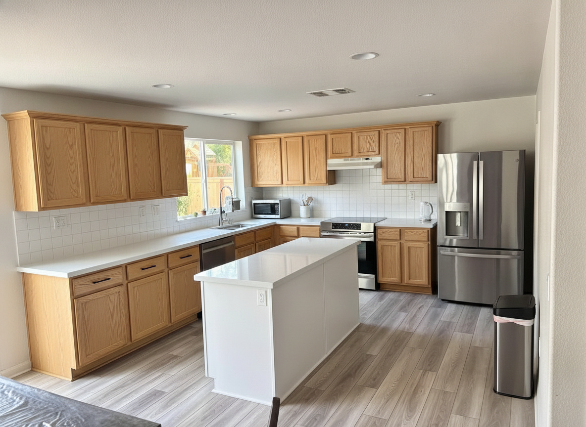Kitchen design app render — oak — but the wrong oak