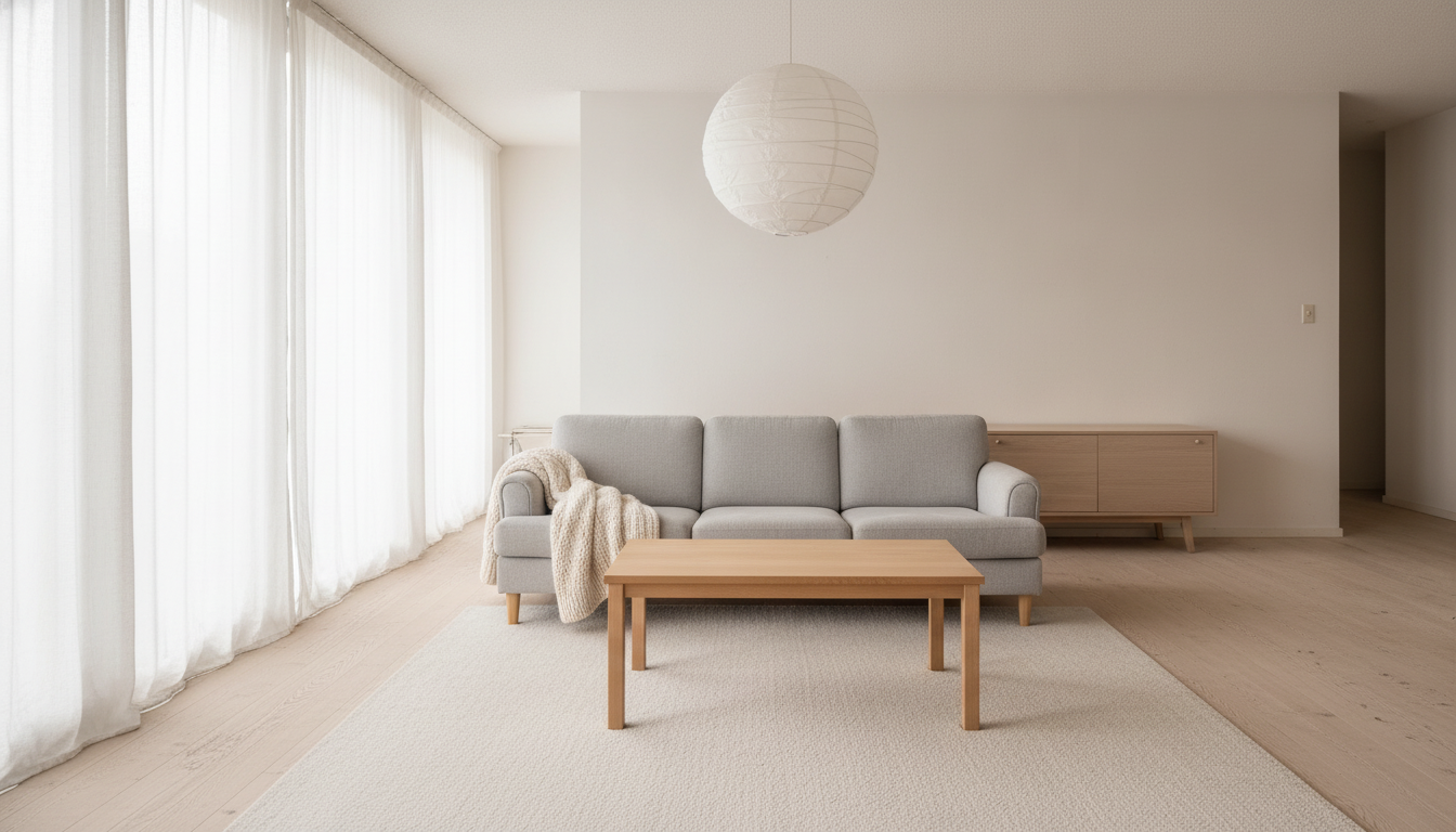 The same 1980s living room redesigned in a scandinavian interior design style